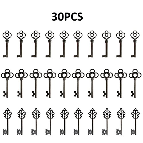Juego de 30 collares con forma de corazón, estilo vintage, color negro