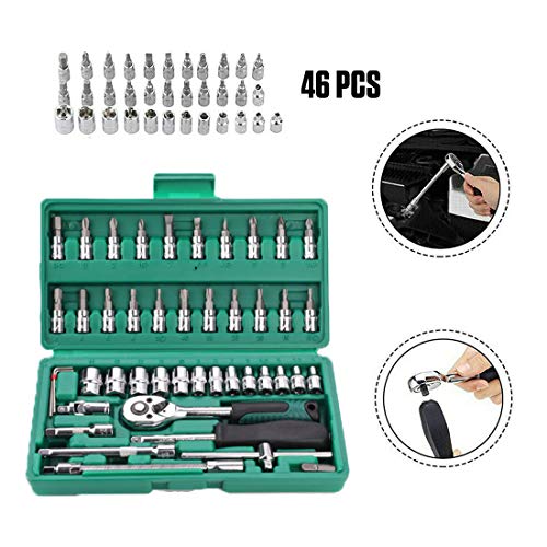 Juego de enchufes profesionales de 46 piezas 1/4 pulgadas, paquete de herramientas mixtas de reparación de llaves de tubo, combinación de herramientas de reparación de automóviles
