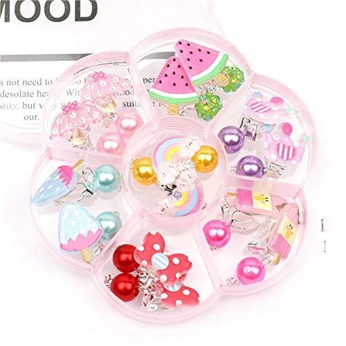 Juego Joyas Niña Pequeña, Pendientes Clip Niña Set, Pendientes Clip Dibujos Animados con Conjunto Joyas Mariposa para Regalo Favores Fiesta Princesa, Vestir Princesita