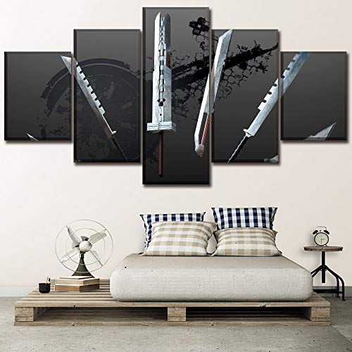juntop Lienzo Arte De La Pared Imágenes HD Imprime Poster 5 Unidades Juego Final Fantasy VII Pinturas De Espadas para La Sala De Estar Decoración del Hogar Trabajo(Sin Marco)