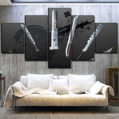 juntop Lienzo Arte De La Pared Imágenes HD Imprime Poster 5 Unidades Juego Final Fantasy VII Pinturas De Espadas para La Sala De Estar Decoración del Hogar Trabajo(Sin Marco)