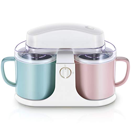 JUZEN 50W / 1L DIY Fabricantes de Helados/máquina de Helado de Barril Doble de Uso doméstico Batido de Leche/Hierba Jalea/Helado, Rosa y Azul