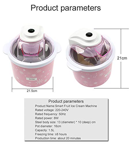 JUZEN Mini máquina de Helados eléctrica 1.5L Hogar Automático DIY Suave Fruta Congelada Postre Helado Hacedor Milkshake Congelador, Rosa