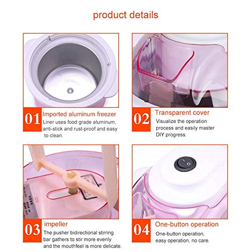 JUZEN Mini máquina de Helados eléctrica 1.5L Hogar Automático DIY Suave Fruta Congelada Postre Helado Hacedor Milkshake Congelador, Rosa