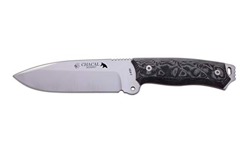 J&V Adventure Knives JV Cuchillo CHACAL MAKRO MICARTA Negra Funda Cordura para Caza, Pesca, Supervivencia y Bushcraft Realizado en Albacete + Portabotellas de regalo
