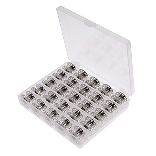 JZK Canillas vacias máquina de coser con caja para Hermano Janome Cantante Elna Babylock Kenmore, plastico transparente (25 x canillas vacías metal)