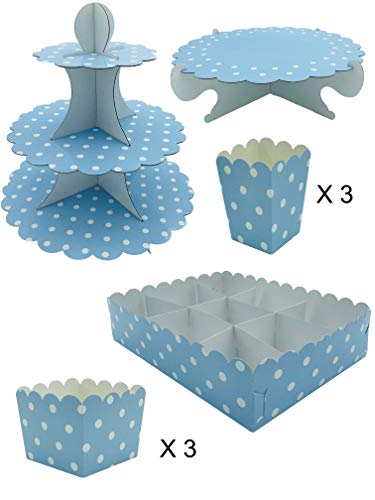 KADISA KIT COMPLETO MESA DULCE PARA CELEBRACIONES, CUMPLEAÑOS, BODAS, COMUNIONES, FIESTAS, CANDY BAR (Lunares Azul Pastel)