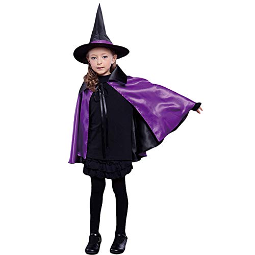 Kapmore Disfraz Bruja para Niñas Capa y Sombrero de Bruja para Fiesta de Disfraces Mascarada Carnaval Halloween