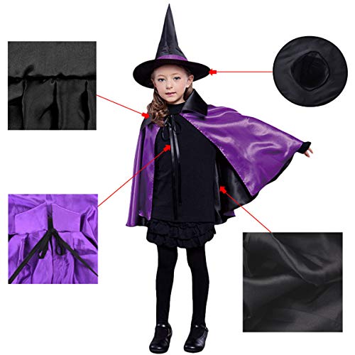 Kapmore Disfraz Bruja para Niñas Capa y Sombrero de Bruja para Fiesta de Disfraces Mascarada Carnaval Halloween