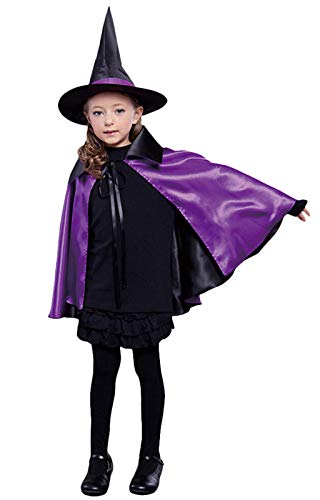 Kapmore Disfraz Bruja para Niñas Capa y Sombrero de Bruja para Fiesta de Disfraces Mascarada Carnaval Halloween