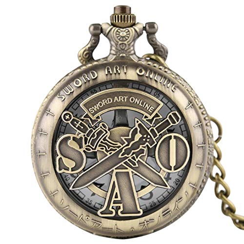 keke Retro Sao Sword Art Online Reloj de Bolsillo de Cuarzo Hombres Mujeres   Colgante Niños Cadena de Cuarzo analógica Regalos Bronce Fob Hueco