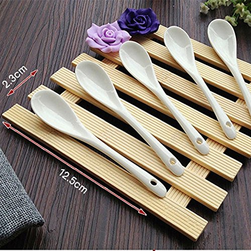 kentop cerámica Cuchara larga Café Porcelana Cuchara Cucharón chino para sopa cuchara de cerámica en color blanco 5 unidades