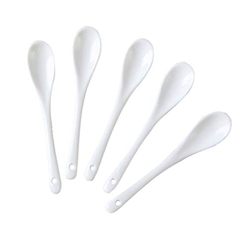 kentop cerámica Cuchara larga Café Porcelana Cuchara Cucharón chino para sopa cuchara de cerámica en color blanco 5 unidades