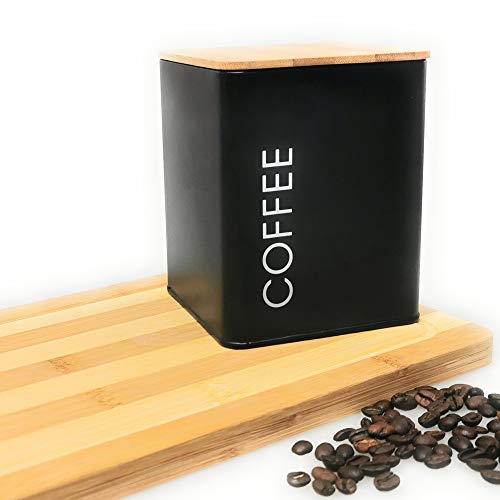 Kerafactum - Azucarero con tapa para té o café, estilo retro vintage, recipiente de metal en color blanco, tapa de bambú, junta de silicona