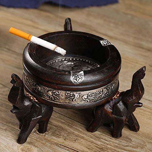 KFDQ Ceniceros Elefante Menaje de Escritorio de Cigarrillos Cenicero Fácil de Llevar, de Madera Maciza Tailandesa Arte Hecho a Mano el Mejor Regalo