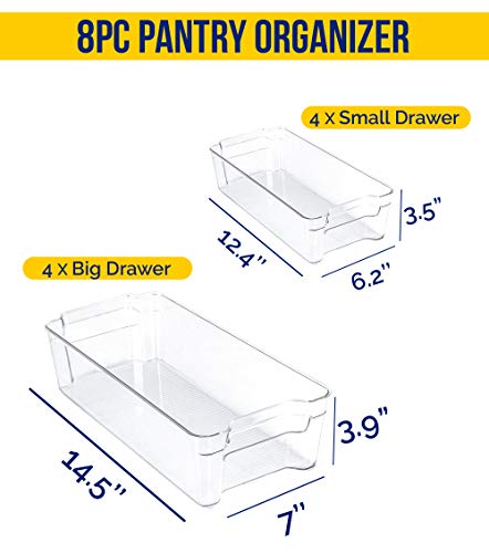 KICHLY (Juego de 8) Organizador para la despensa - incluye 8 organizadores 4 cajones grandes y 4 pequeños Organizadores para la cocina, los mostradores y los gabinetes