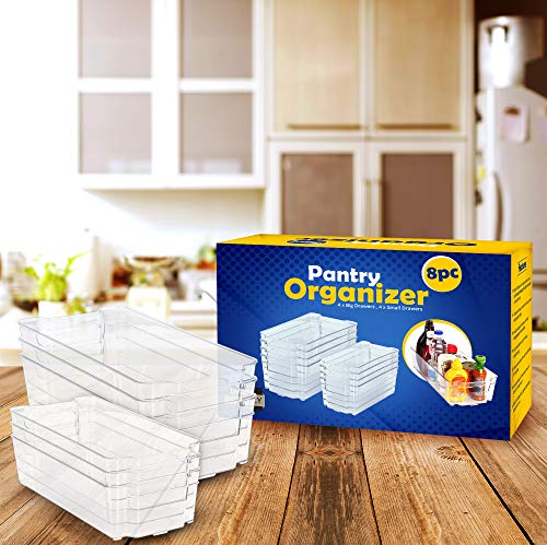 KICHLY (Juego de 8) Organizador para la despensa - incluye 8 organizadores 4 cajones grandes y 4 pequeños Organizadores para la cocina, los mostradores y los gabinetes
