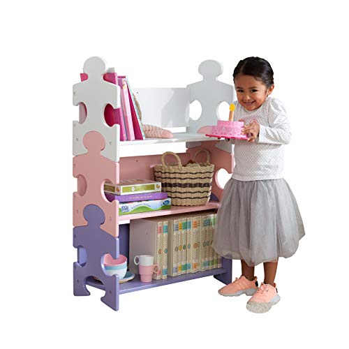 KidKarft - Estantería infantil de madera con diseño puzzle y 3 estantes, muebles para salas de juego y dormitorio de niños, multicolor (pastel) (14415)