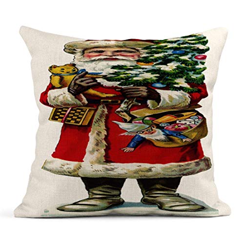 Kinhevao Cojín Navidad Papá Noel Principios de 1900S Vintage Antiguo Clásico Elfo Hombre Cojín de Lino Nick Almohada Decorativa para el hogar
