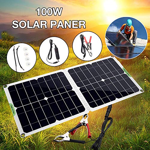 Kit de panel solar plegable de 100W 12V /5V, cargador de panel solar de células de silicio polivinílico con controlador de carga de batería de coche Mantenedor de batería de goteo solar portátil,QC3.0