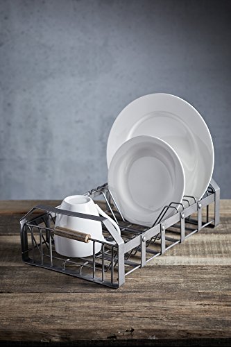 KitchenCraft - Escurreplatos de cocina industrial con asas de madera, 40,5 x 25,5 x 12,5 cm, color gris