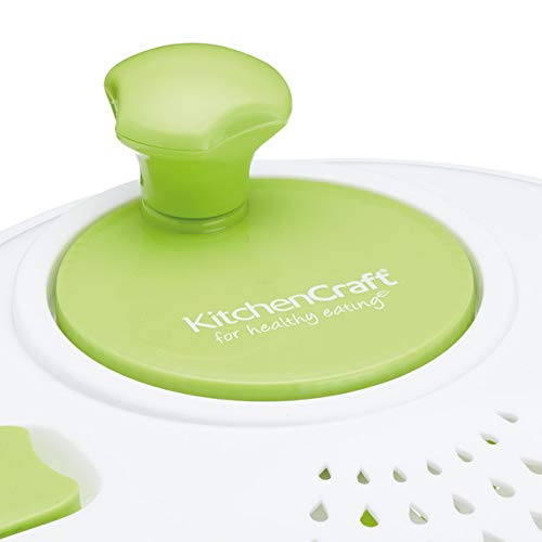 KitchenCraft Healthy Eating - Ensaladera de plástico grande sin BPA, 24,5 cm, color verde y blanco