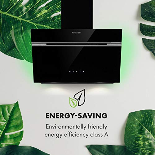 Klarstein Alina campana extractora - 60cm, 600 m³/h, 3 escalones, Eficiencia energética A, táctil, iluminación LED, frontal de cristal, campana extractora, campana extractora, campana de pared, negro