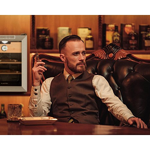 Klarstein El Presidente 33 Humidor - 50 W de Potencia, Madera de Cedro, 33 litros de Capacidad: de 500 a 3.360 Puros, Temperatura Interior de 12-23°C, Humedad del 70%, LED, Táctil, Negro