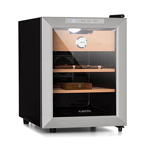 Klarstein El Presidente 33 Humidor - 50 W de Potencia, Madera de Cedro, 33 litros de Capacidad: de 500 a 3.360 Puros, Temperatura Interior de 12-23°C, Humedad del 70%, LED, Táctil, Negro