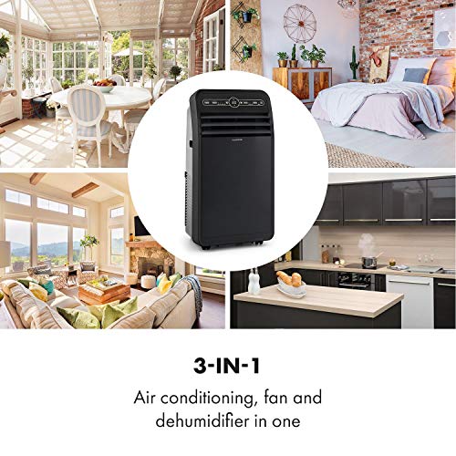 Klarstein Metrobreeze New York 7k - Aire acondicionado portátil 3 en 1, Humidificador de aire, Ventilador, 7.000 BTU/2,1 kW, 800 W de potencia, Eficiencia energética A, Temporizador, LED, Negro