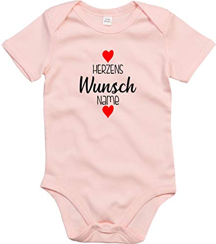 Kleckerliese Baby Body Sprüche niño niña manga corta con diseño de corazón deseo con nombre personalizado Color rosa. 0-3 meses