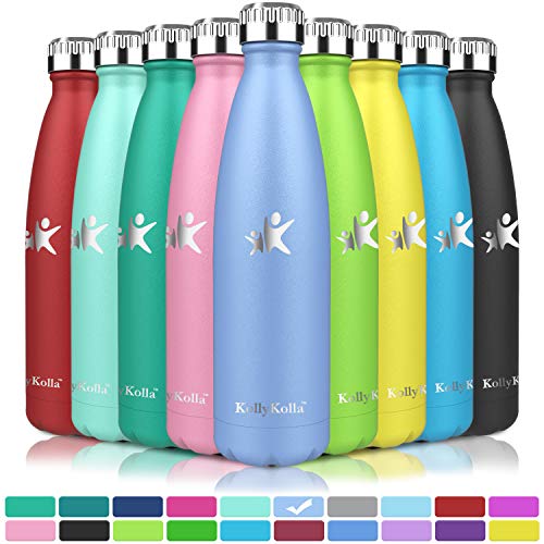 KollyKolla Botella de Agua Acero Inoxidable, Termo Sin BPA Ecológica, Botellas Termica Reutilizable Frascos Térmicos para Niños & Adultos, Deporte, Oficina, Yoga, Ciclismo, (750ml Azur)
