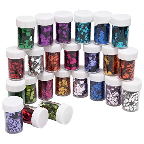 Kurtzy Lentejuelas Brillantes Corazón y Estrella (24 pcs) - 8g de Brillos Confeti - Para Hacer Slime, Álbumes Recorte, Decoraciones de Fiestas, Artes Bricolaje y Artesanía