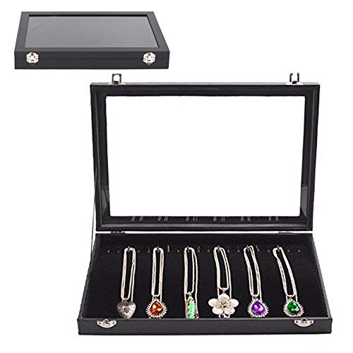 Kurtzy Organizador de Collares (Pack de 1) - Caja Joyero Organizador Terciopelo Tapa Transparente 35cm de Ancho x 24cm de Profundidad x 4,5cm de Alto - 20 Ganchos Bandeja Cadena paraTobillera, Braza