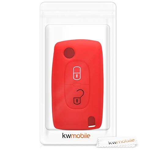 kwmobile Funda de Silicona Compatible con Peugeot Citroen Llave de Coche Plegable de 2 Botones - Carcasa Suave de Silicona - Case Mando de Auto Rojo