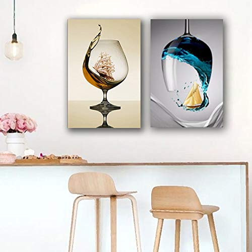KWzEQ Romántico y Moderno velero Abstracto Lienzo Arte Pared galería Restaurante hogar decoración Cartel,Pintura sin Marco,30X45cmx2