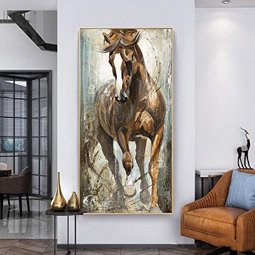 KWzEQ Vintage Horse Painting Mural Pintura Decorativa Sala de Estar Dormitorio Lienzo Grabado Poster Animal Art,Pintura sin Marco,40X80cm