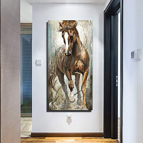 KWzEQ Vintage Horse Painting Mural Pintura Decorativa Sala de Estar Dormitorio Lienzo Grabado Poster Animal Art,Pintura sin Marco,40X80cm