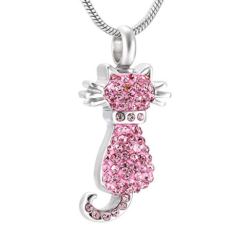 KXBY Caja Funeraria Colgante De Cenizas Brillante Cristal Gato Cremación Urna Colgante Mujeres Encanto Venta Al por Mayor Acero Inoxidable Funeral Funeral Cenizas Collar para Mascotas