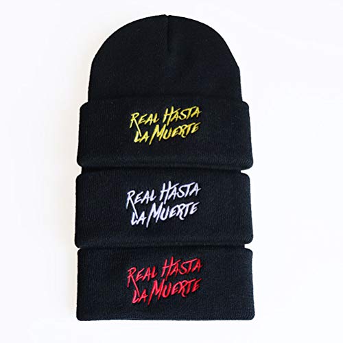 Kylewo Gorro - Gorro Real hasta La Muerte, Gorro de Punto Hip Hop, Gorro de Punto/Acabado de Bordado, Muchos Colores para Elegir
