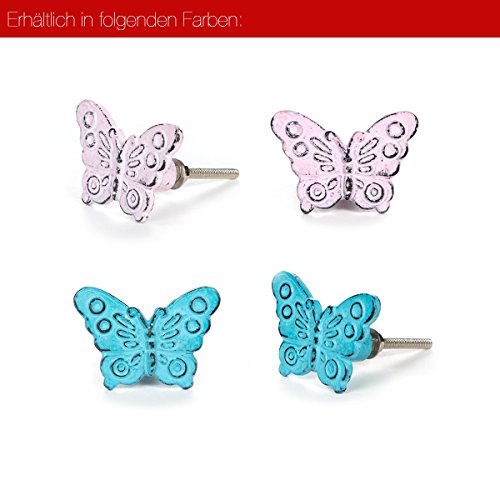 LA Pomo para Muebles Hierro Mariposa Azul (Tirador para Muebles rústico Shabby Chic Retro romantisch)