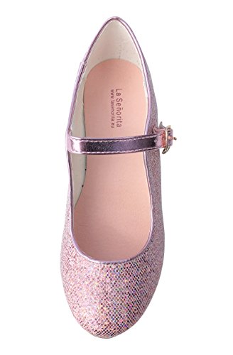 La Señorita Zapato Elsa Anna Frozen Rosa corazón Purpurina Flamenco Sevillanas de la Princesa niña (Talla 24-16 cm)