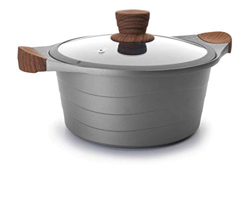 Lacor - 27324 Cacerola de Aluminio Con Tapa de Cristal Stilo 24 cm  - Gris