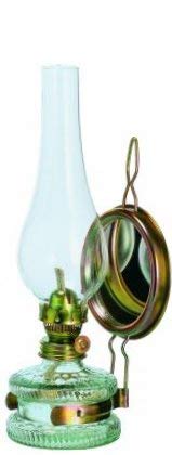 Lampara de aceite rellenable, lampara de petroleo de vidrio transparente, rellenable, candil decorativo con base decorada color dorado, con un espejo sostenedor de cobre amarillo, con cilndro soplado a boca, altura aprox. 32,5 cm, Oberstdorfer Glashütte