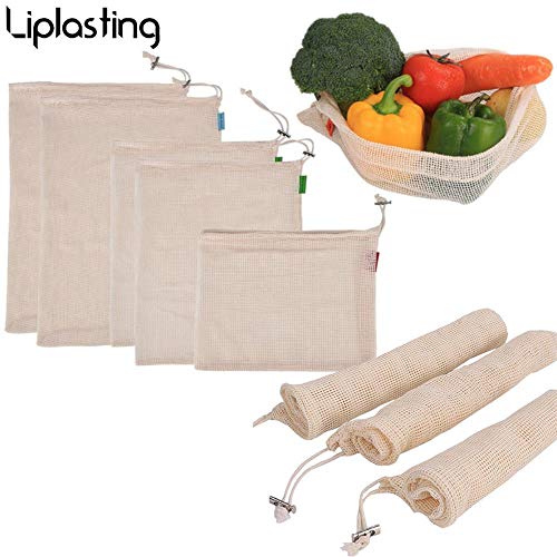 Landish Bolsas de Productos Reutilizables ecológicos Bolsas Lavables para el Almacenamiento de Frutas y Verduras con Organizador de cordón Bolsa de Malla de Almacenamiento, Francia, 43x28 ​​cm