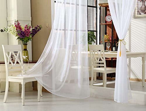 Laneetal Cortinas Inferior Transparente Moderno（2 Piezas） Evitar Rayos UV para Sala Cuarto Comedor Salon Cocina Habitación 140x175cm Color Blanco