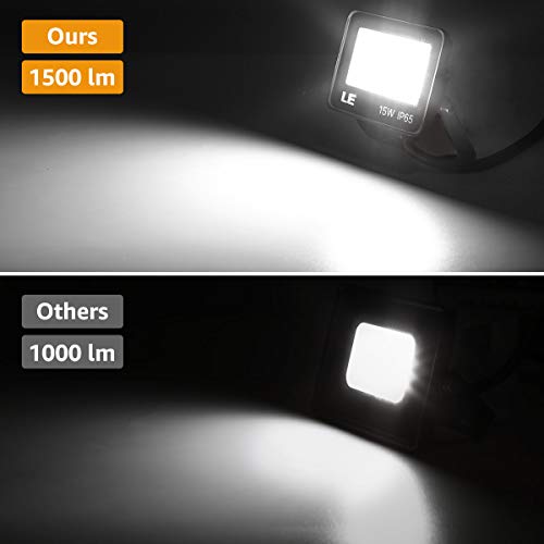 LE Foco LED de 15W, 1500 lúmenes, IP65 resistente al agua, Foco LED Exterior, Blanco Frío 5000 K, Ángulo de haz 120°, Foco Proyector LED para Jardín, Garaje, Hotel, Patio, etc.