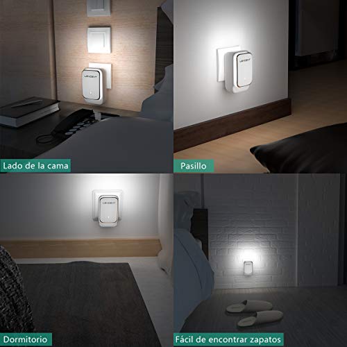 LENCENT Cargador USB de 4 Puertos, Enchufe USB de Luz de Noche Táctil LED, Adaptador de Viaje Universal con EEUU UK EU AUS en Todo el Mundo, Adaptador de Enchufe para iPhone, iPad, Samsung, Android