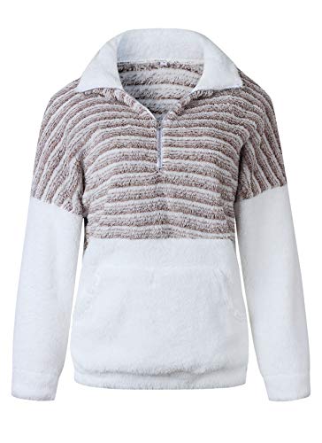Les umes - Sudadera con cremallera para mujer con forro polar, casual, manga larga, talla grande Marrón B-Café ligero 40