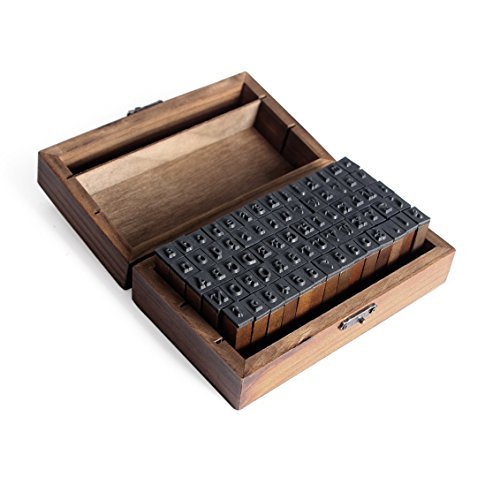 Letras del Alfabeto Sellos-Caucho Letra Número Juego de Sellos de Goma en una Caja de Madera Rústica-70Pcs